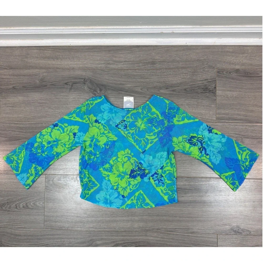 Speedo Girls 3 Piece Y2K Swim Set Bikini Rashguard Cover Up Floral Blue Green 12
